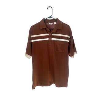 Vintage 90s Brown Striped Polo Shirt Mens L Retro Chest Stripe Casual Golf Shirt